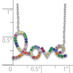 Prizma Sterling Silver Rhodium-plated 16 inch Colorful CZ LOVE Necklace with 2 inch Extender