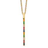 Prizma Sterling Silver Gold-tone 14K Flash Gold-plated 16 inch Colorful CZ Vertical Bar Necklace with 2 inch Extender
