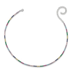 Prizma Sterling Silver Rhodium-plated 12 inch Colorful CZ Choker with 3 inch Extender