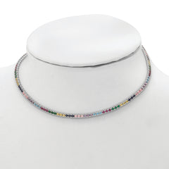 Prizma Sterling Silver Rhodium-plated 12 inch Colorful CZ Choker with 3 inch Extender