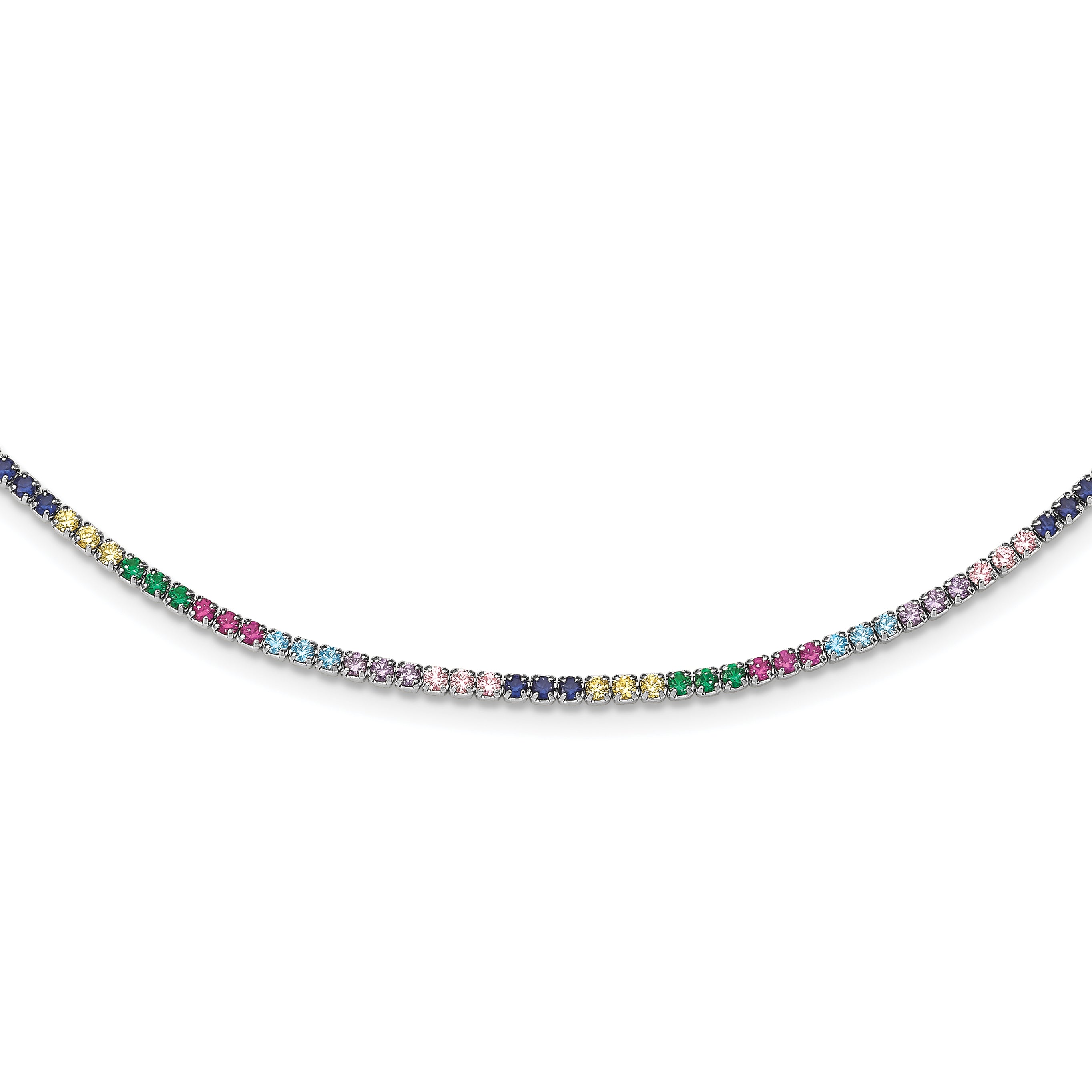 Prizma Sterling Silver Rhodium-plated 12 inch Colorful CZ Choker with 3 inch Extender