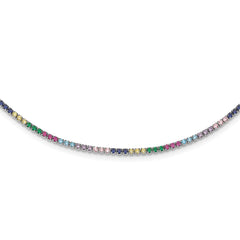 Prizma Sterling Silver Rhodium-plated 12 inch Colorful CZ Choker with 3 inch Extender