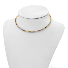 Prizma Sterling Silver Gold-tone 14K Flash Gold-plated 12 inch Colorful CZ Choker with 3 inch Extender