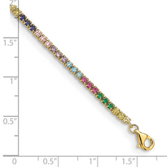 Prizma Sterling Silver Gold-tone 14K Flash Gold-plated 7 inch Colorful CZ Bracelet with 1 inch Extender