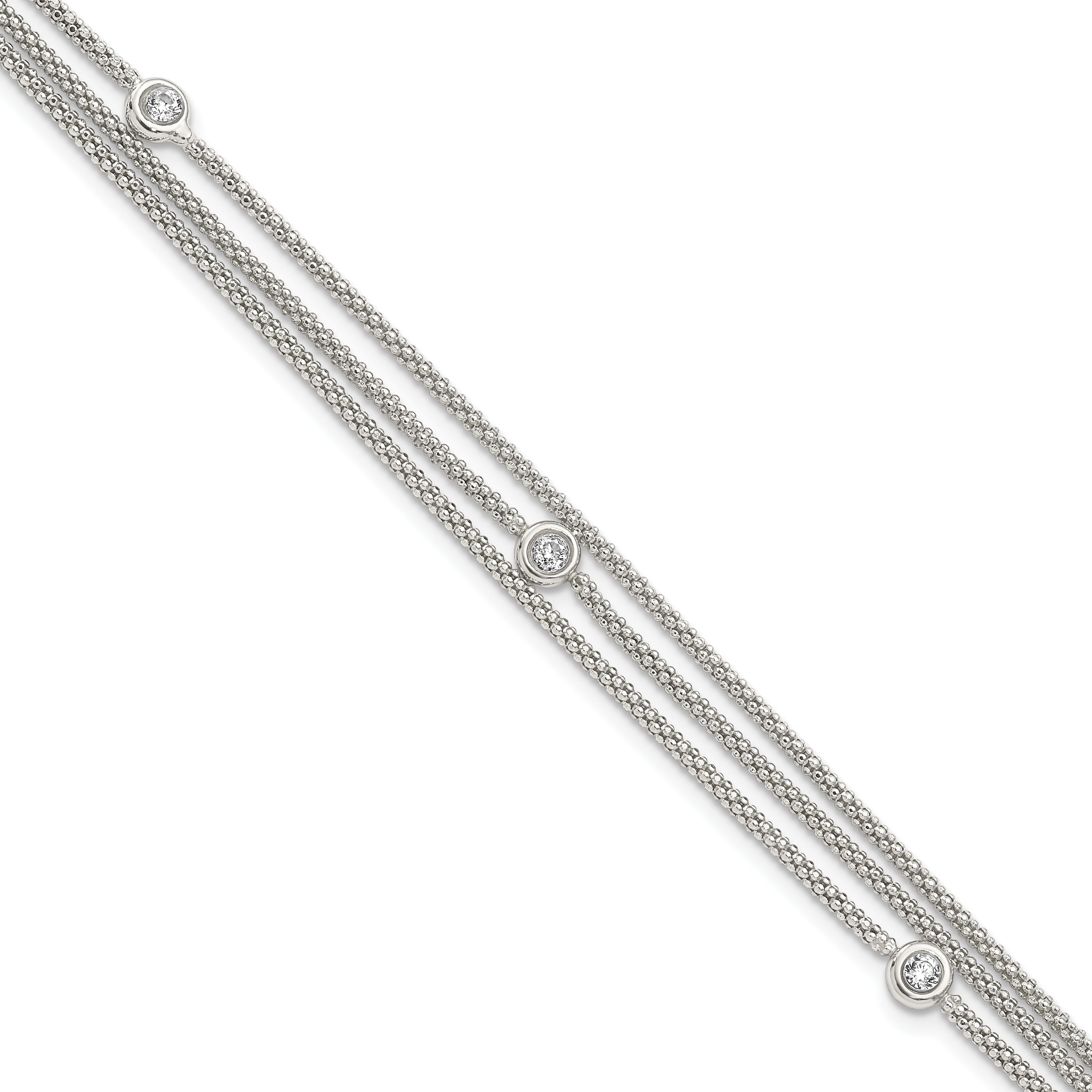 Sterling Silver Polished Multi Strand CZ Bracelet