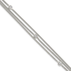 Sterling Silver Polished Multi Strand CZ Bracelet