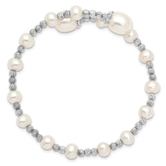 Sterling Silver Rhodium-plated 5-6mm and 8mm White Teardrop and Near-Round White Freshwater Cultured Pearl Wrap Flexible Bangle