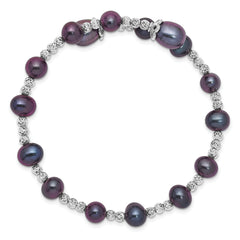 Sterling Silver Rhodium-plated 6-7mm and 8mm Black Teardrop and Near-Round Freshwater Cultured Pearl Wrap Flexible Bangle
