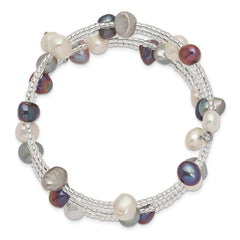 7-8mm Black, Grey and White Baroque Freshwater Cultured Pearl and Glass Beaded 3-row Warp Bracelet