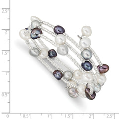 7-8mm Black, Grey and White Baroque Freshwater Cultured Pearl and Glass Beaded 3-row Warp Bracelet