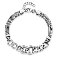 Sterling Silver Rhodium-plated Fancy Chain With 1in Ext. 2-strand Bracelet