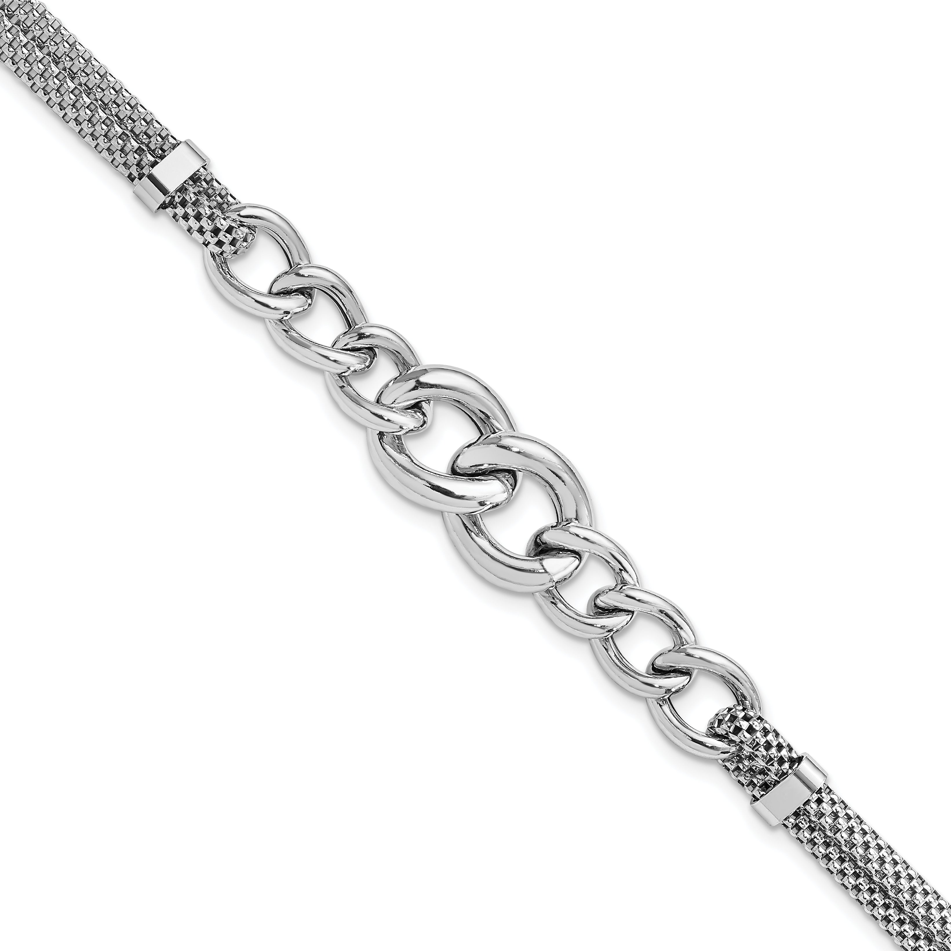 Sterling Silver Rhodium-plated Fancy Chain With 1in Ext. 2-strand Bracelet