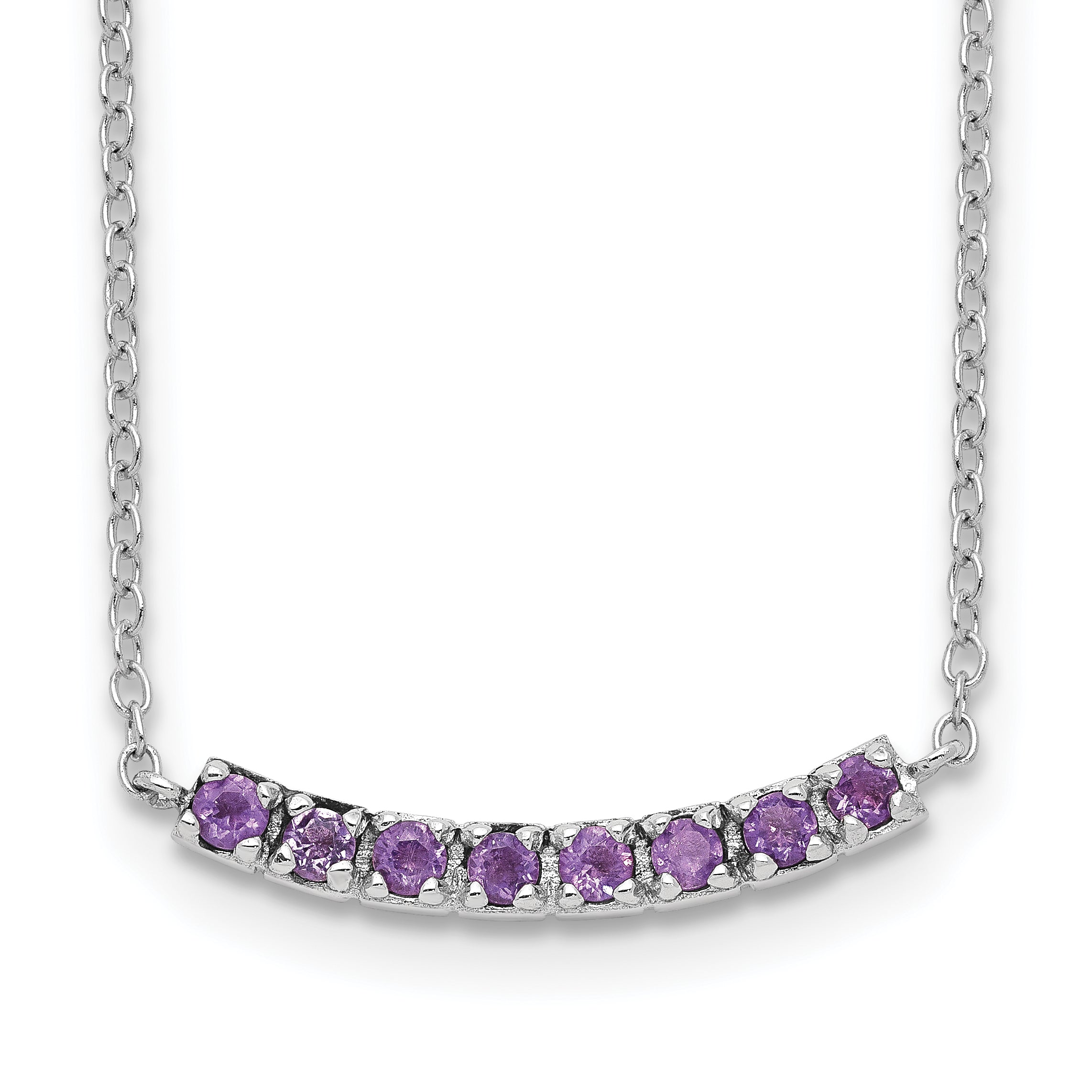 Sterling Silver Rhodium plated Amethyst Bar With 2in ext Necklace