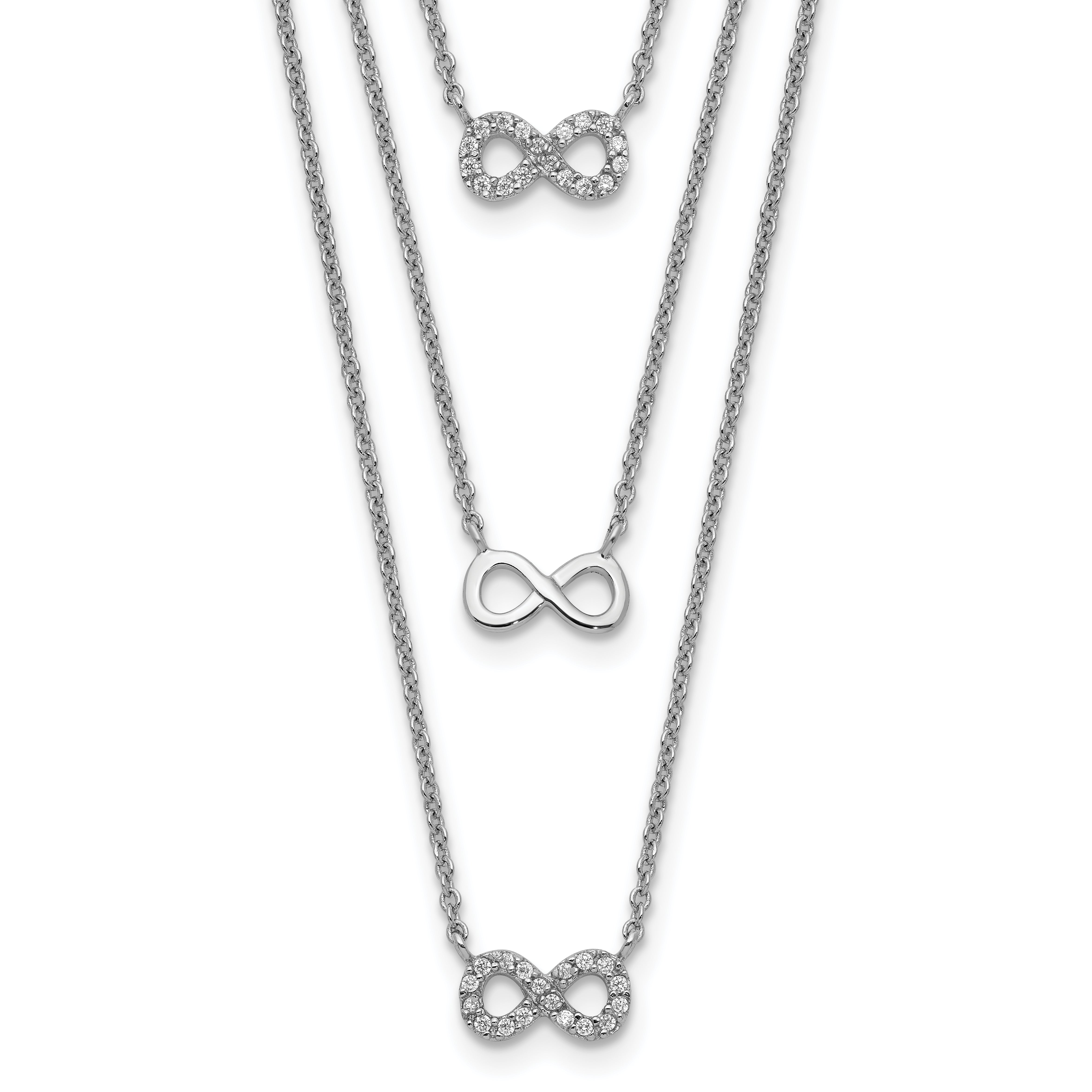 Sterling Silver Rhod-plated 3-Strand CZ Infinity With 2in ext. Necklace