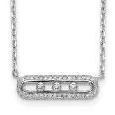 Sterling Silver Rhodium-plated CZ Bar With  2in ext. Necklace