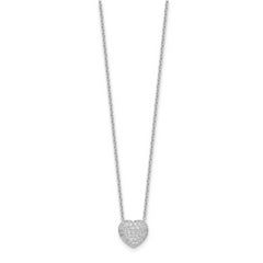 Sterling Silver Rhodium Plated CZ Heart With 1.5in ext Necklace