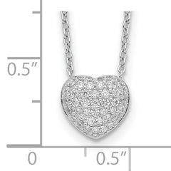 Sterling Silver Rhodium Plated CZ Heart With 1.5in ext Necklace