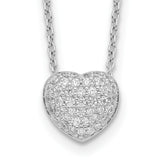 Sterling Silver Rhodium Plated CZ Heart With 1.5in ext Necklace