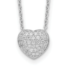 Sterling Silver Rhodium Plated CZ Heart With 1.5in ext Necklace