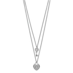 Sterling Silver Rhodium-plated CZ Heart Lock/Key With 2in ext Necklace