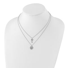 Sterling Silver Rhodium-plated CZ Heart Lock/Key With 2in ext Necklace