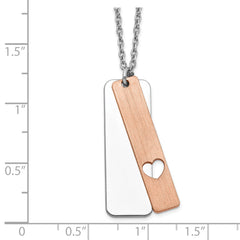 Sterling Silver RH-plated Dogtag With Rose-tone Heart With 1.25in ext Necklace
