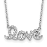Sterling Silver Rhodium-plated CZ LOVE With 1in ext Necklace