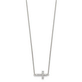 Sterling Silver 18in CZ Sideways Cross Necklace