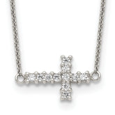 Sterling Silver 18in CZ Sideways Cross Necklace