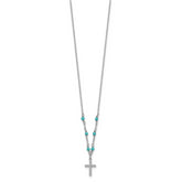 Sterling Silver RH-plated CZ Cross Synth. Turquoise 2in ext Necklace