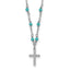 Sterling Silver RH-plated CZ Cross Synth. Turquoise 2in ext Necklace