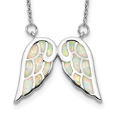 Sterling Silver Rhod-plated Created Opal Wings With 1.5in ext Necklace