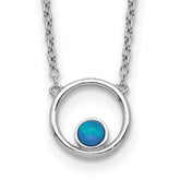 Sterling Silver Rhodium-plated Created Opal Circle With 2in ext. Necklace