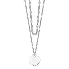 Sterling Silver RH-plated 2-Strand Heart With 4in ext Choker Necklace