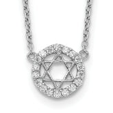 Sterling Silver Rhodium-plated CZ Star of David With  2in ext. Necklace