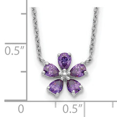 Sterling Silver Purple CZ Flower Necklace