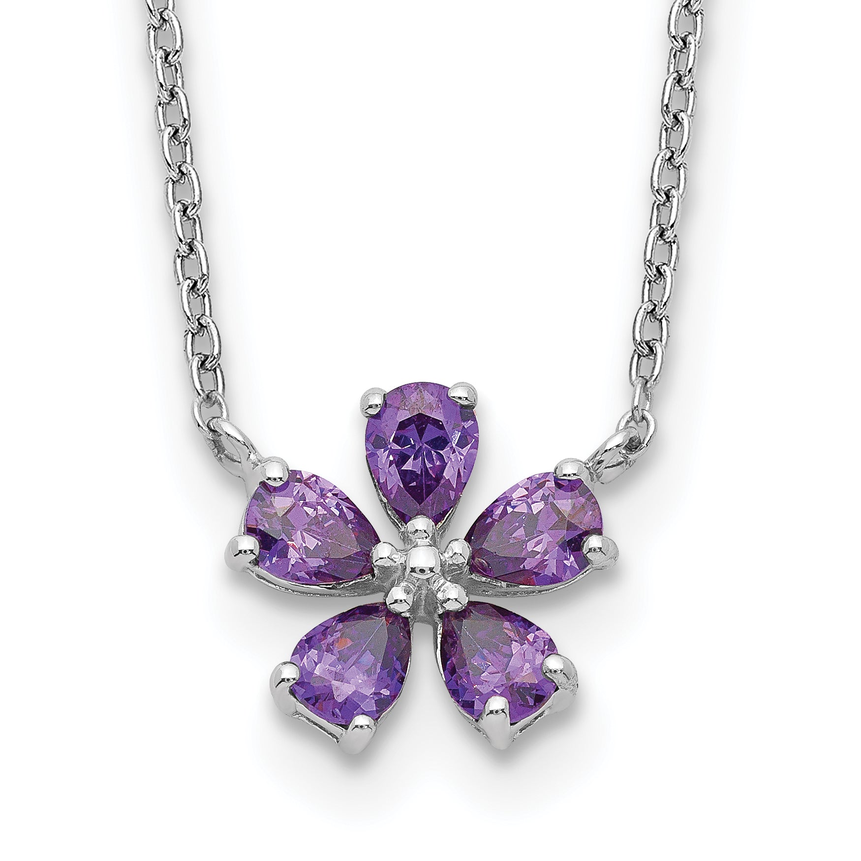 Sterling Silver Purple CZ Flower Necklace