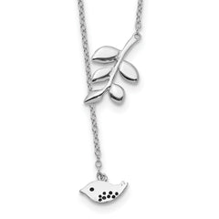 Sterling Silver Rhodium-plated Leaf and Bird With 2in ext. Necklace