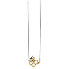 Sterling Silver RH-plated Gold-tone Enamel Bee With 2 in ext Necklace