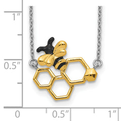 Sterling Silver RH-plated Gold-tone Enamel Bee With 2 in ext Necklace