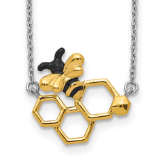 Sterling Silver RH-plated Gold-tone Enamel Bee With 2 in ext Necklace