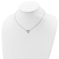 Sterling Silver Rhodium-plated Pink CZ Flower With 2in. Ext. Necklace