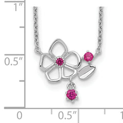Sterling Silver Rhodium-plated Pink CZ Flower With 2in. Ext. Necklace