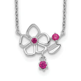 Sterling Silver Rhodium-plated Pink CZ Flower With 2in. Ext. Necklace