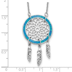 Sterling Silver Rhod-pltd Created Opal Dreamcatcher With 2in ext Necklace