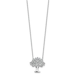 Sterling Silver Rhodium-plated CZ Tree With 2in ext. Necklace