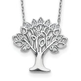 Sterling Silver Rhodium-plated CZ Tree With 2in ext. Necklace
