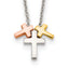Sterling Silver Rose and Gold-tone 3-Cross With 2in ext. Necklace