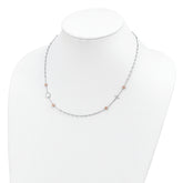 Sterling Silver Beaded with Rose-tone Roses Religious 18 inch Necklace with 1 inch extension
