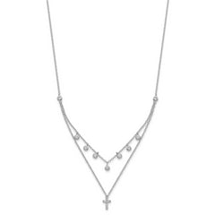 Sterling Silver Rhodium-plated CZ Cross With  2in ext. Necklace